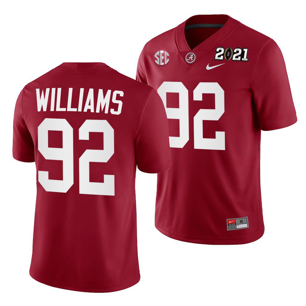 Men's Alabama Crimson Tide Quinnen Williams #92 Crimson 2021 Rose Bowl Champions Playoff Home NCAA College Football Jersey
